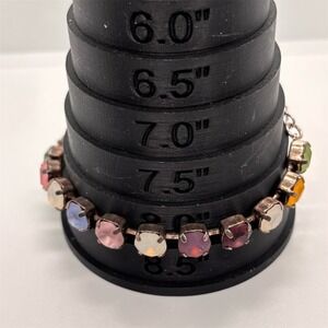 Multicolor Pastel Rhinestone Tennis Link Bracelet Silver Tone 6.5 +
